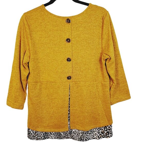 NWT NY Collection Womens Gold/Leopard print Top Sz Petite Large Wild Print - Picture 5 of 10